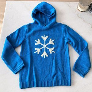 Gap blue knit sweater with white / cream snowflake design & hood, size L / 10
